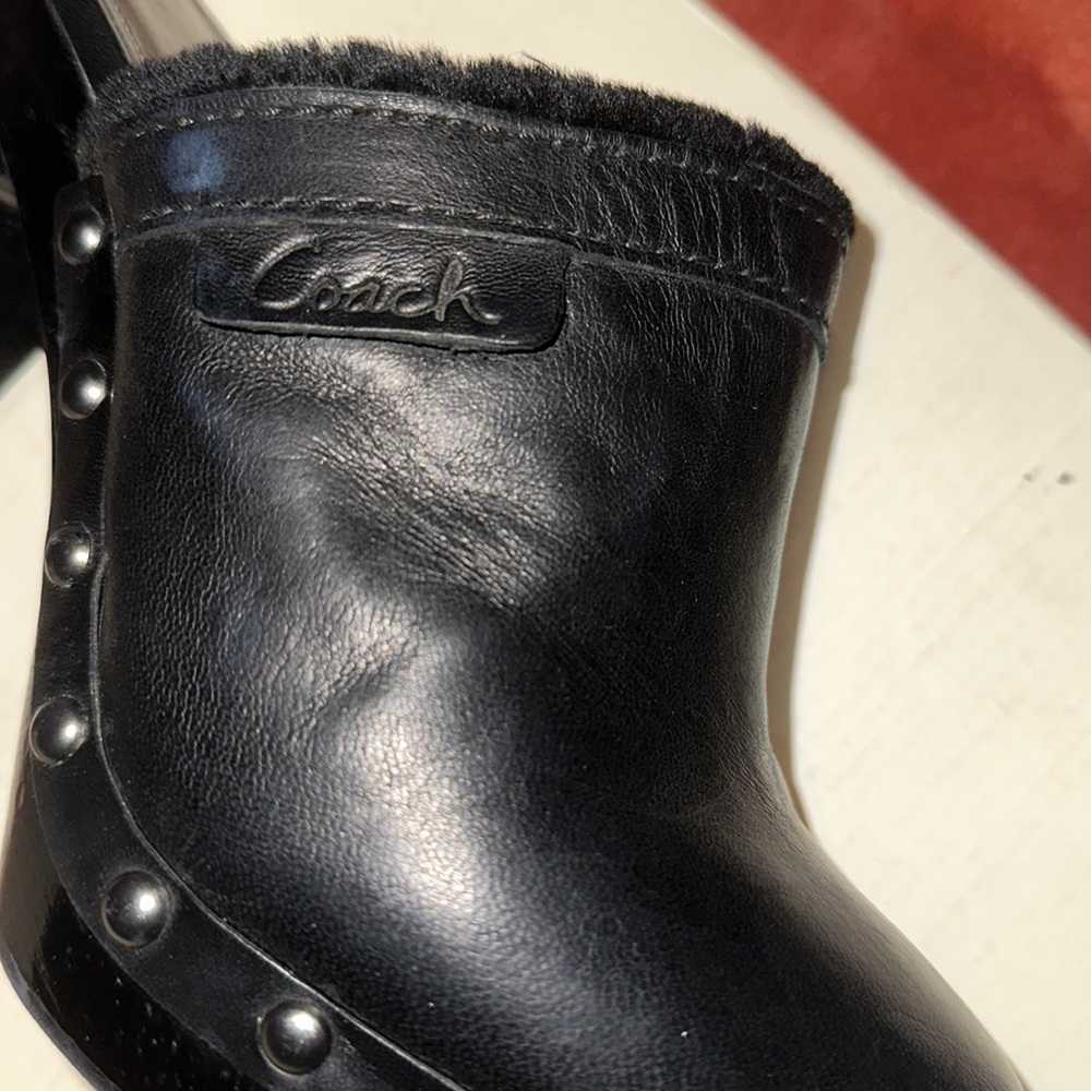 Coach studded leather fur mule clog heel size 9!